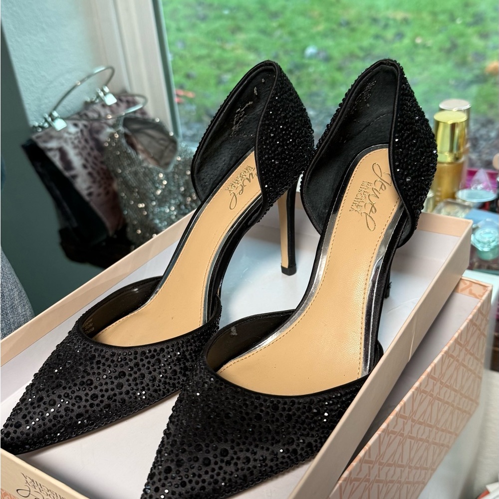 Jewel Badgley Mischka Black Rhinestone Heels